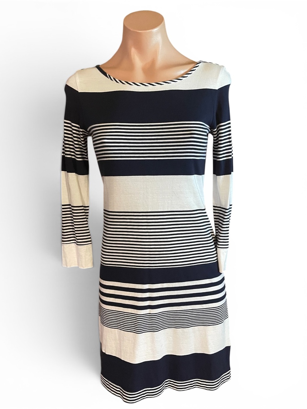 Lilly Pulitzer Marlowe Dress Womens XXS Navy Blue White Striped Knit T-Shirt